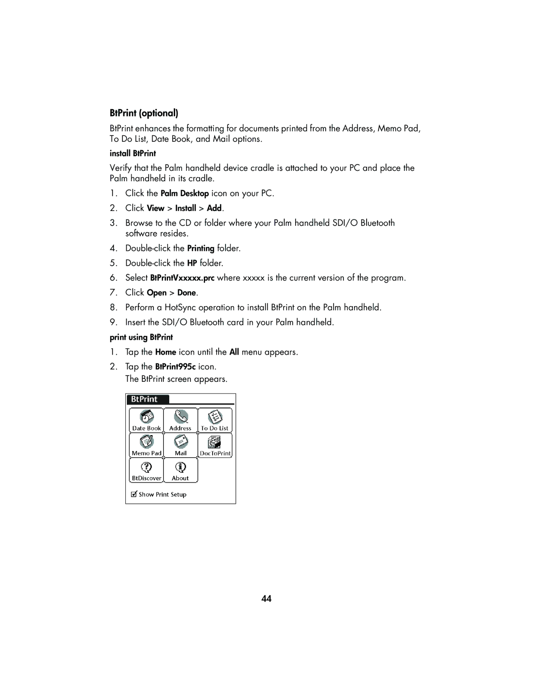 HP 995CK manual BtPrint optional 