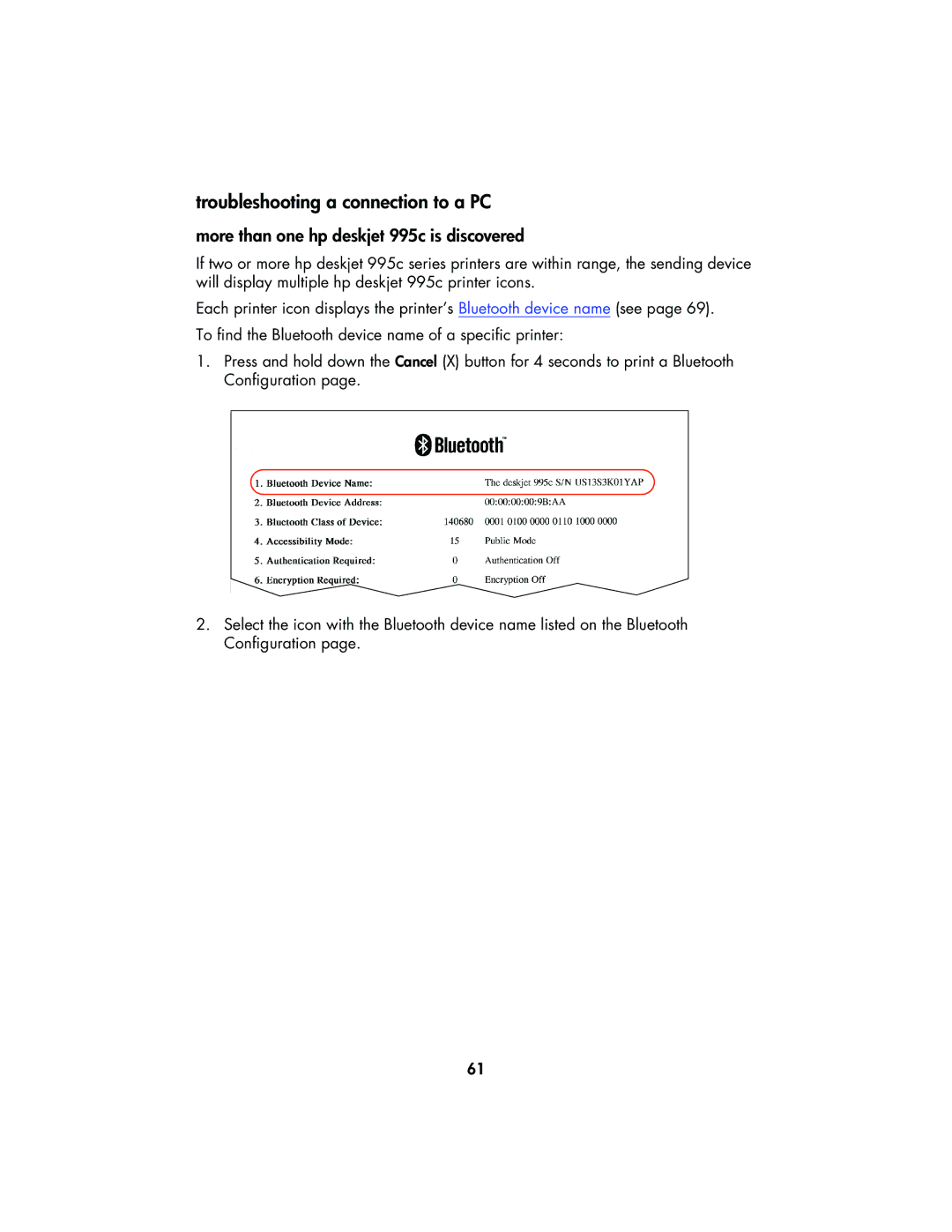 HP 995CK manual Troubleshooting a connection to a PC, More than one hp deskjet 995c is discovered 