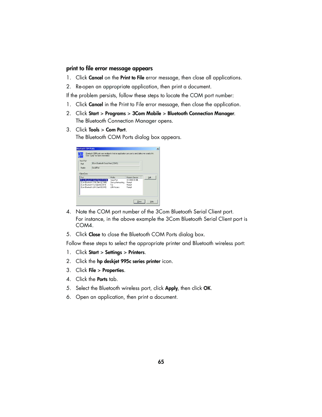 HP 995CK manual Print to file error message appears 