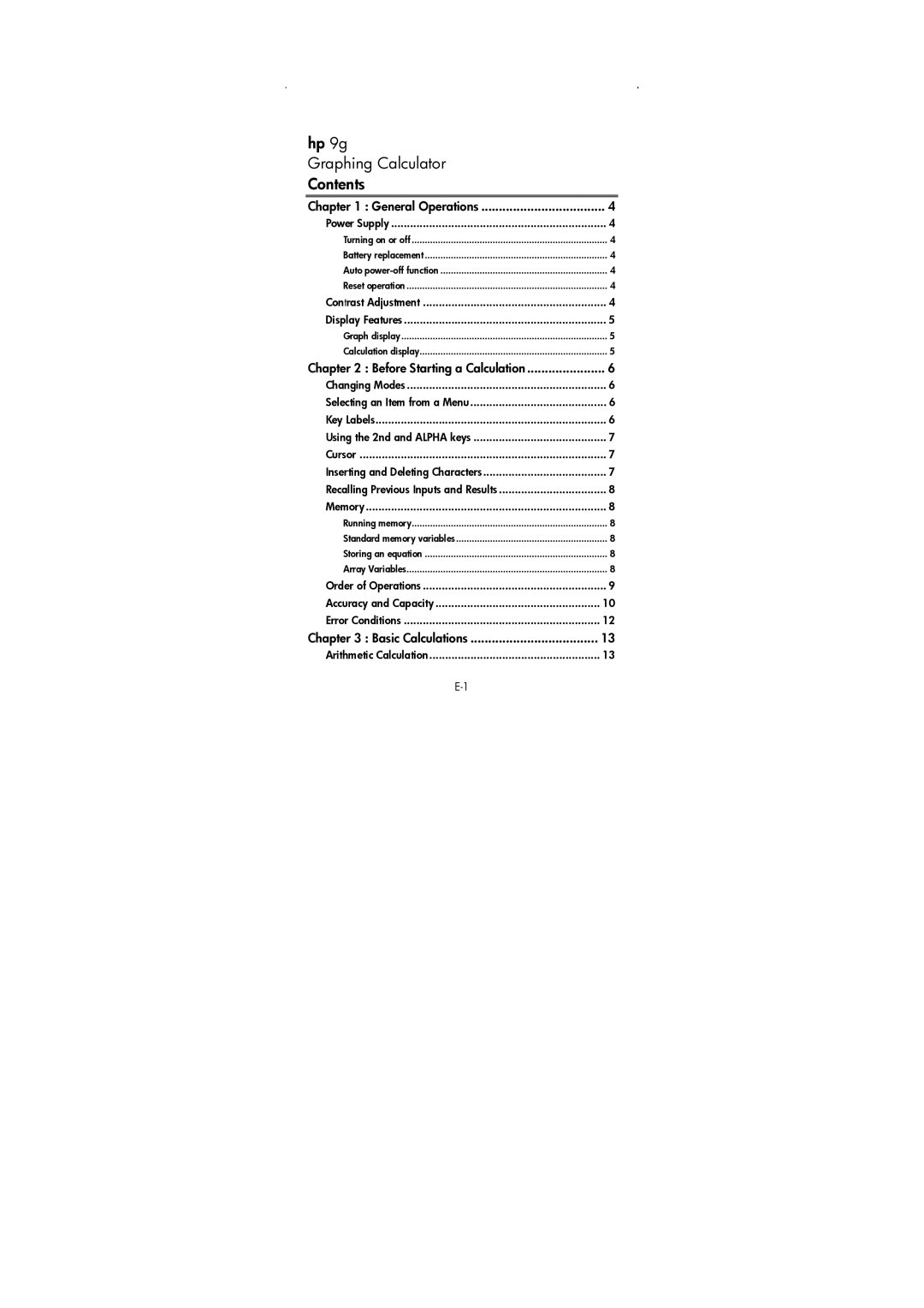 HP manual Hp 9g Graphing Calculator Contents 