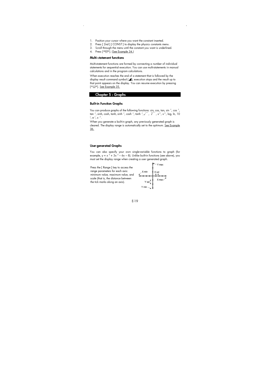 HP 9g Graphing manual Multi-statement functions, Built-in Function Graphs, User-generated Graphs 