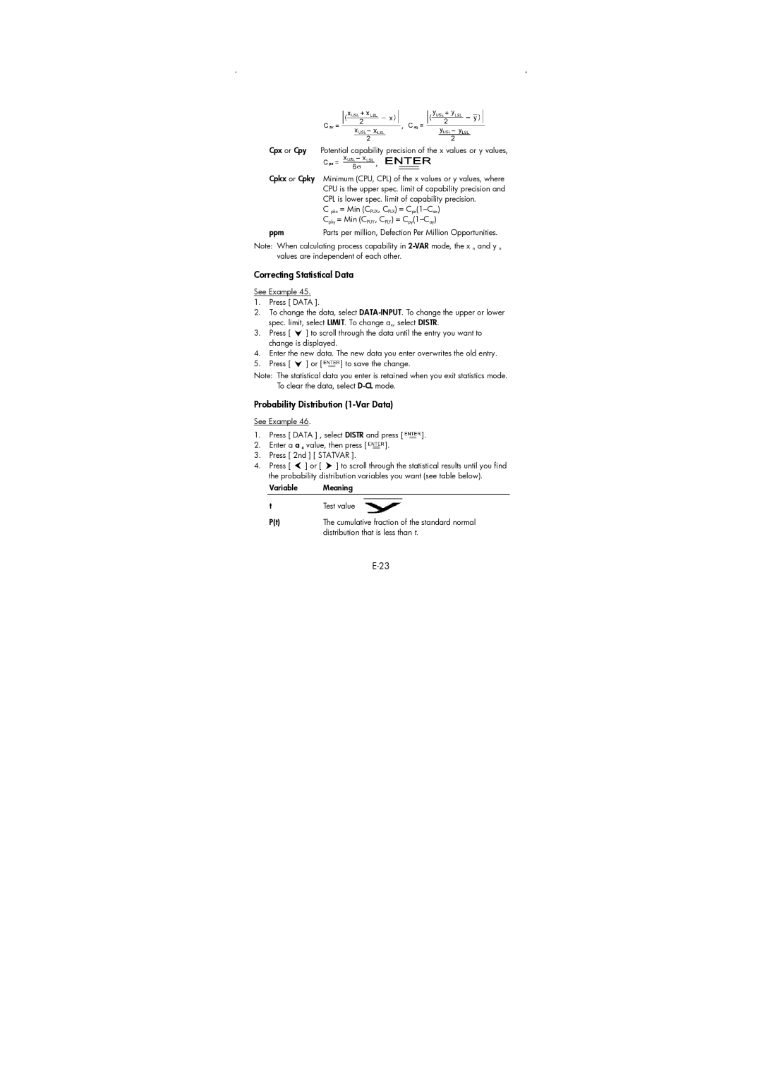 HP 9g Graphing manual Correcting Statistical Data, Probability Distribution 1-Var Data 