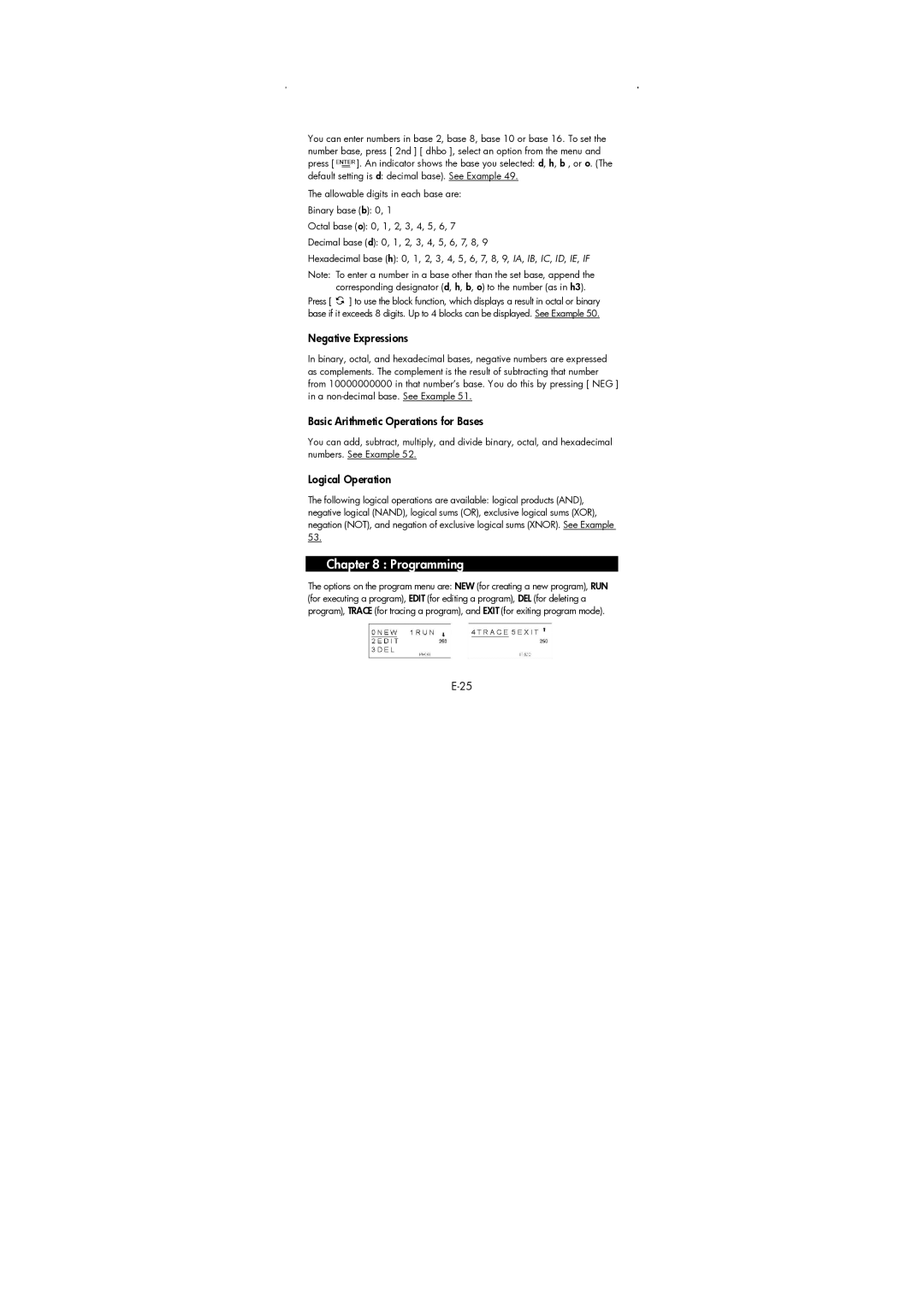 HP 9g Graphing manual Negative Expressions, Basic Arithmetic Operations for Bases, Logical Operation 