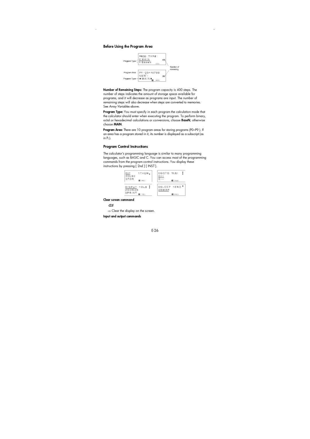 HP 9g Graphing manual Before Using the Program Area, Program Control Instructions 