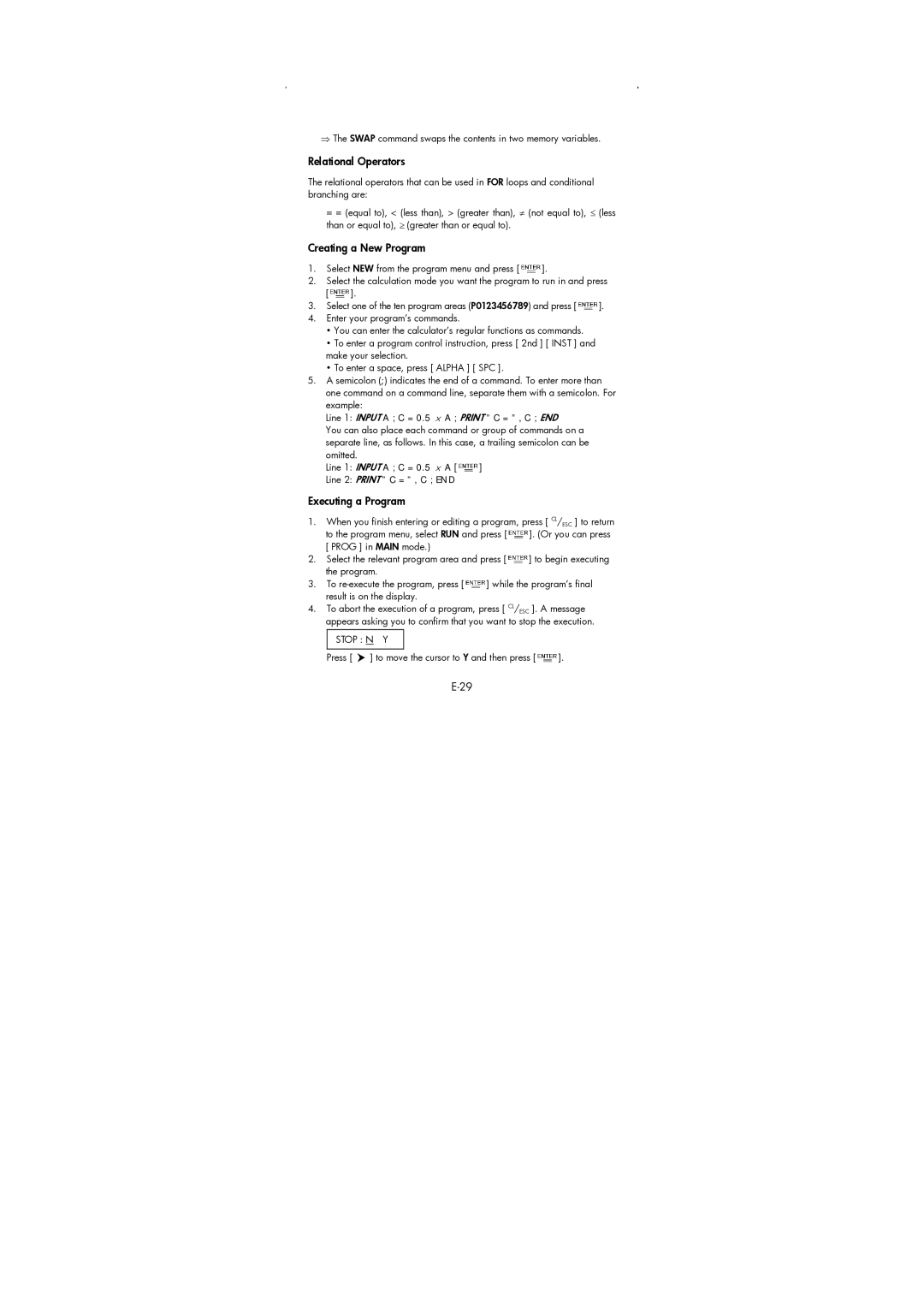 HP 9g Graphing manual Relational Operators, Creating a New Program, Executing a Program 