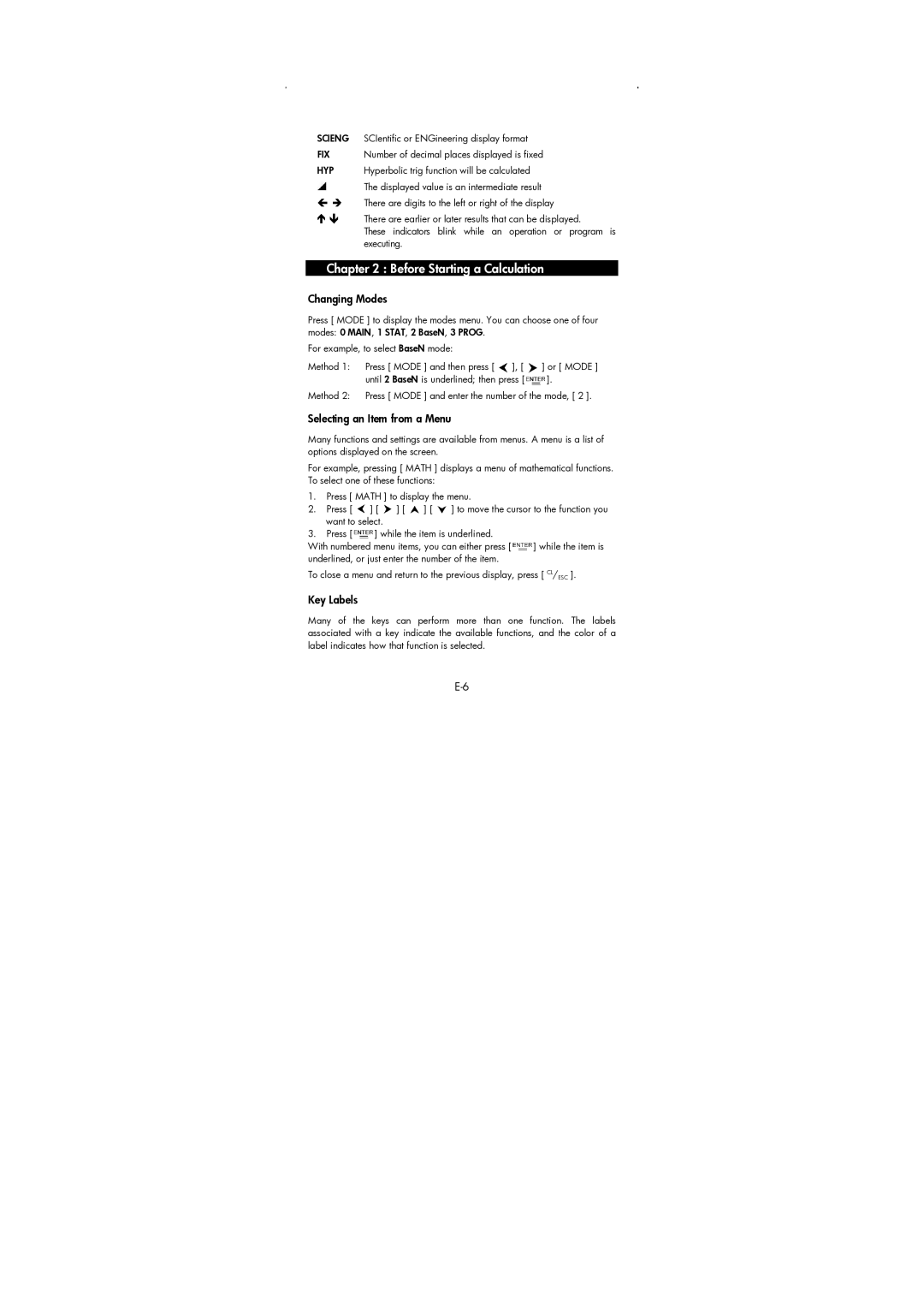 HP 9g Graphing manual Changing Modes, Selecting an Item from a Menu, Key Labels 