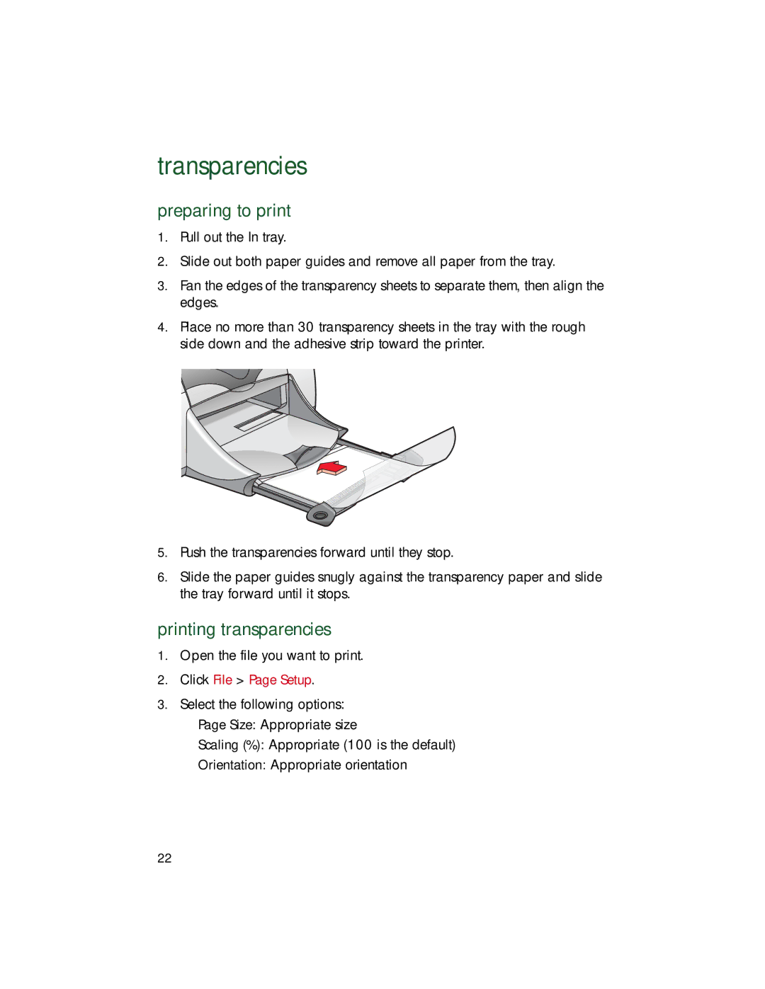 HP 9xx manual Transparencies, Preparing to print, Printing transparencies 