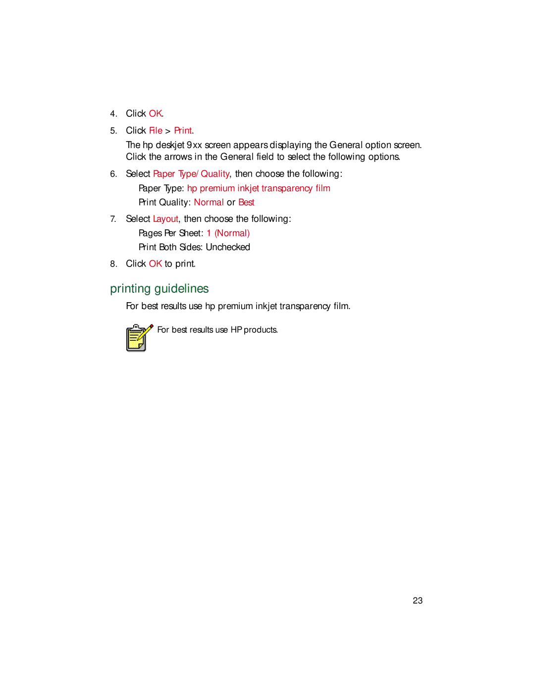 HP 9xx manual Printing guidelines 