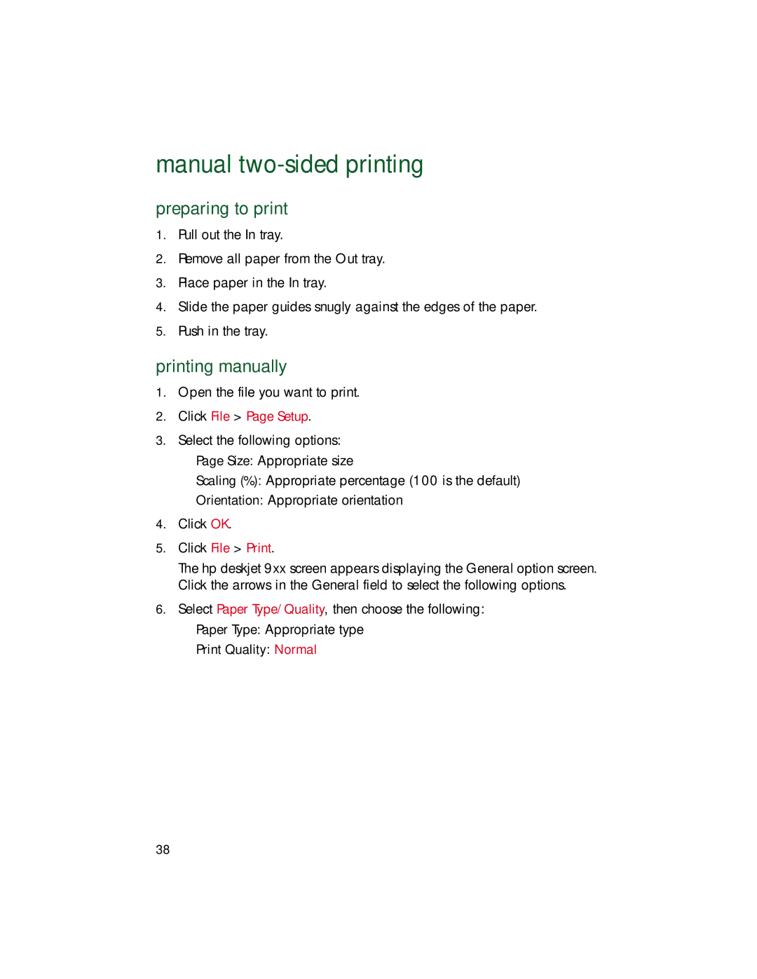 HP 9xx Manual two-sided printing, Printing manually 