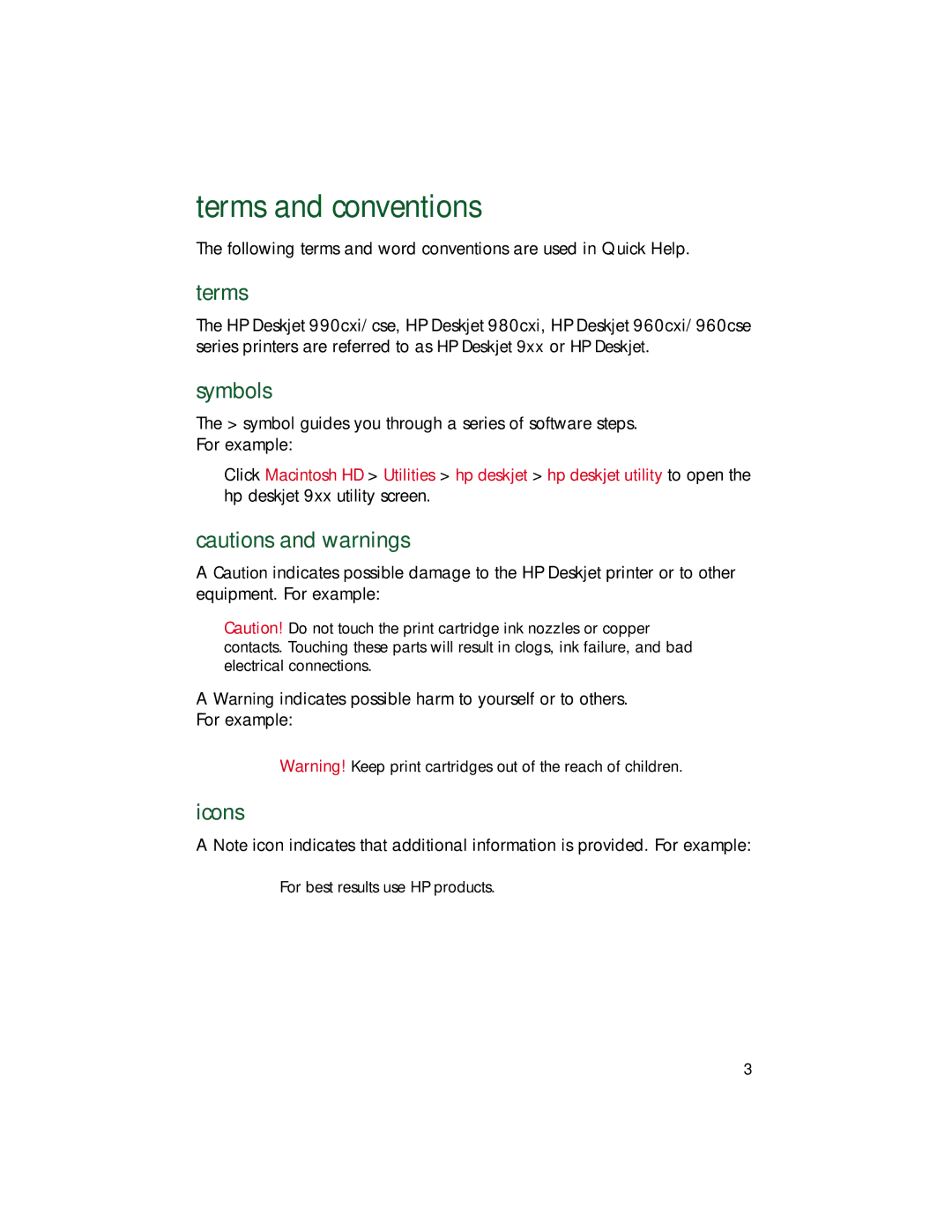 HP 9xx manual Terms and conventions, Symbols, Icons 