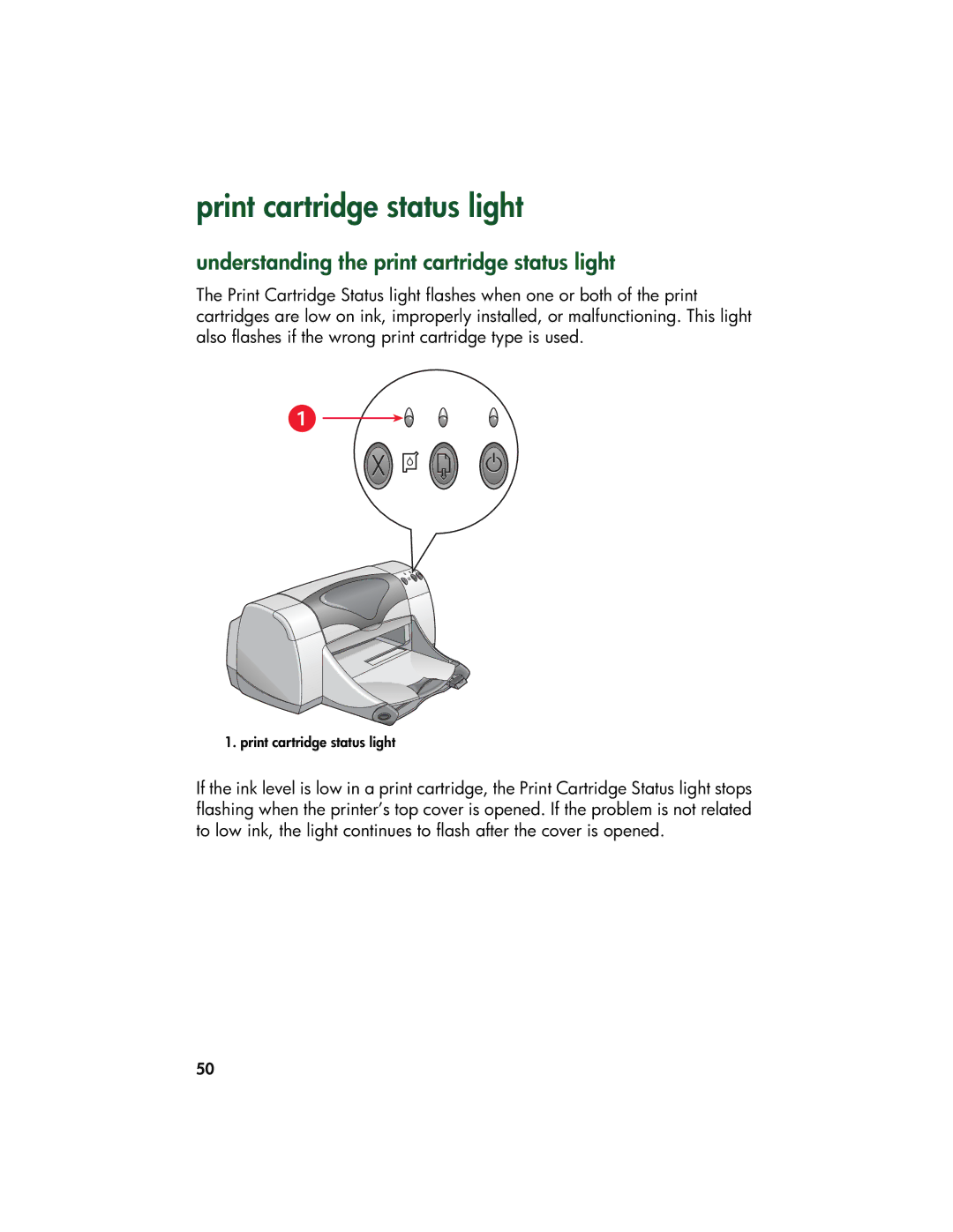 HP 9xx manual Print cartridge status light, Understanding the print cartridge status light 