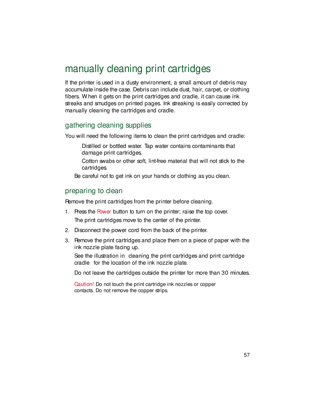 HP 9xx manual Manually cleaning print cartridges, Gathering cleaning supplies, Preparing to clean 