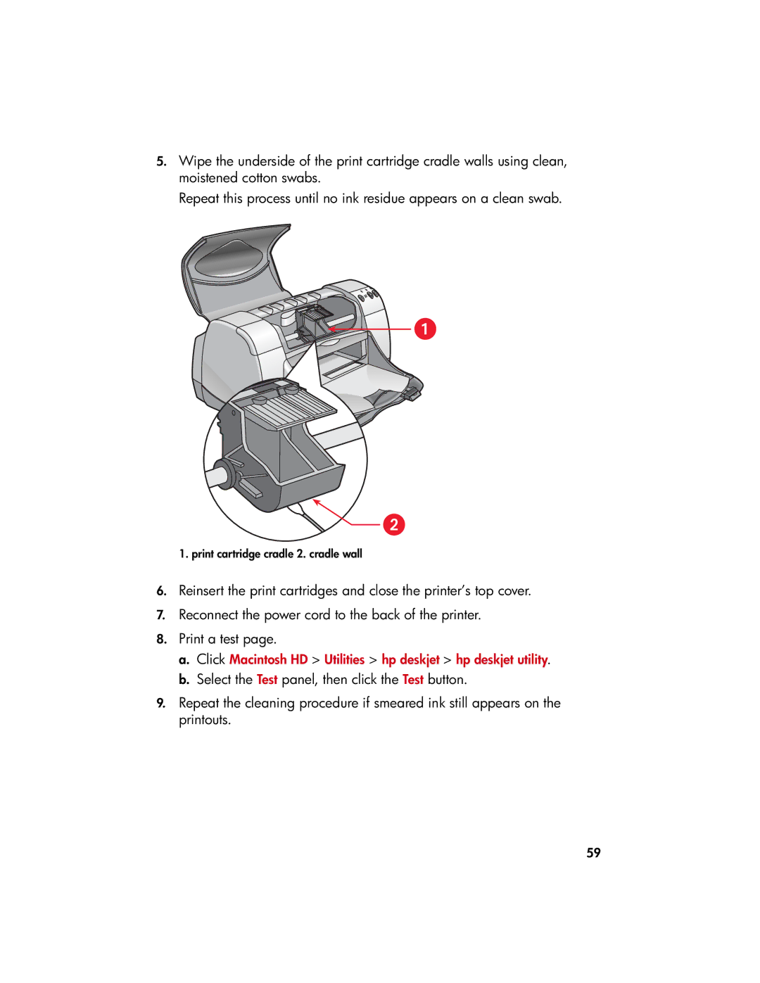 HP 9xx manual Print cartridge cradle 2. cradle wall 