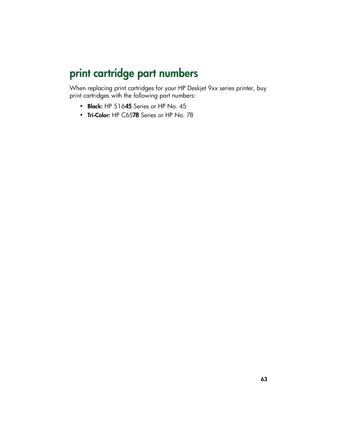 HP 9xx manual Print cartridge part numbers 