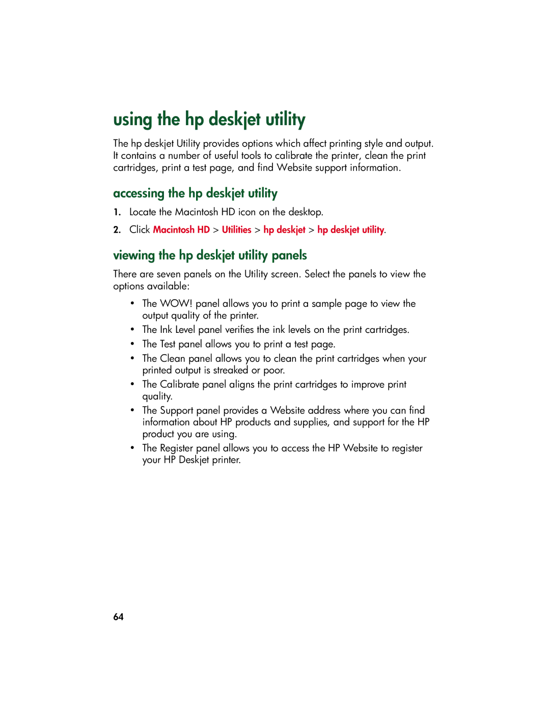 HP 9xx manual Using the hp deskjet utility, Accessing the hp deskjet utility, Viewing the hp deskjet utility panels 