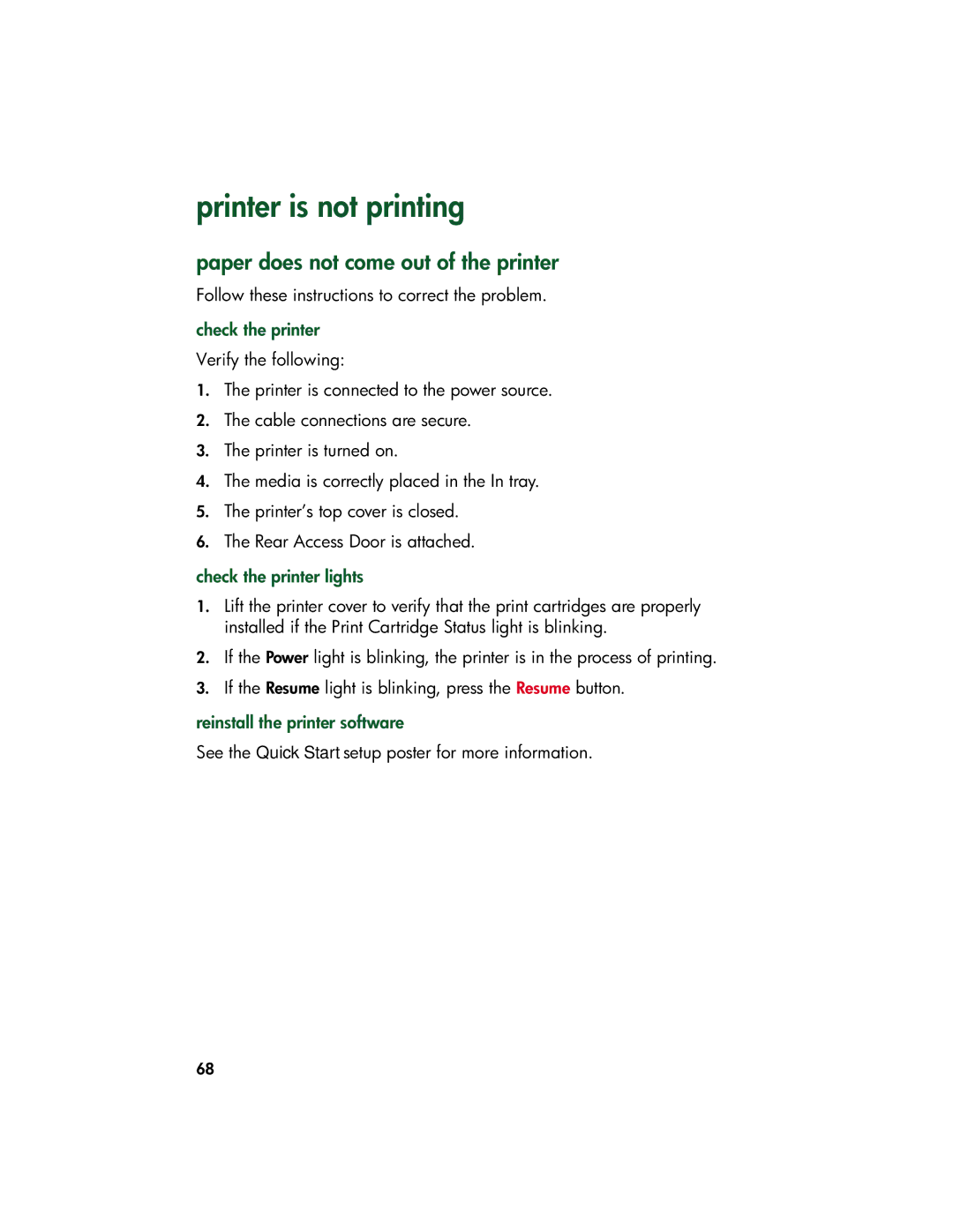 HP 9xx manual Printer is not printing, Paper does not come out of the printer, Check the printer Verify the following 