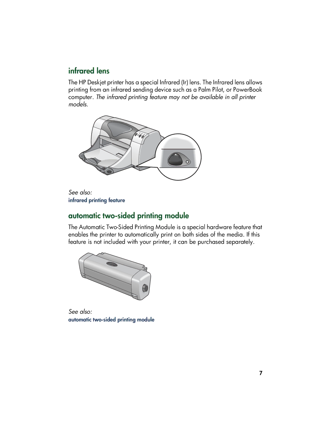 HP 9xx manual Infrared lens, Automatic two-sided printing module 