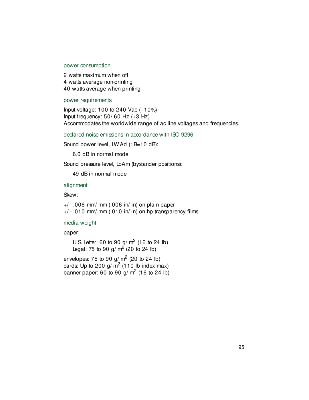 HP 9xx manual Power consumption 