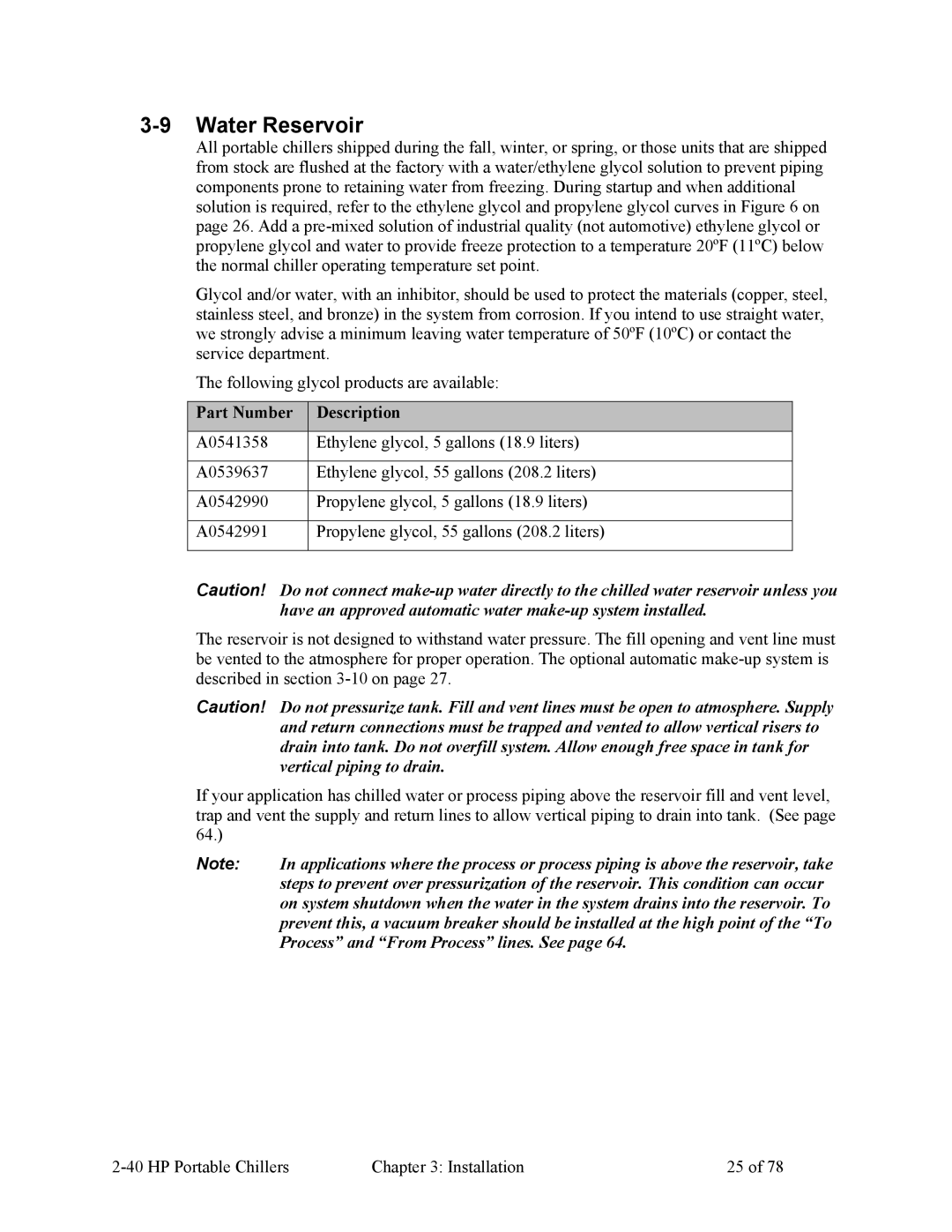 HP A0554832 manual Water Reservoir, Part Number Description 