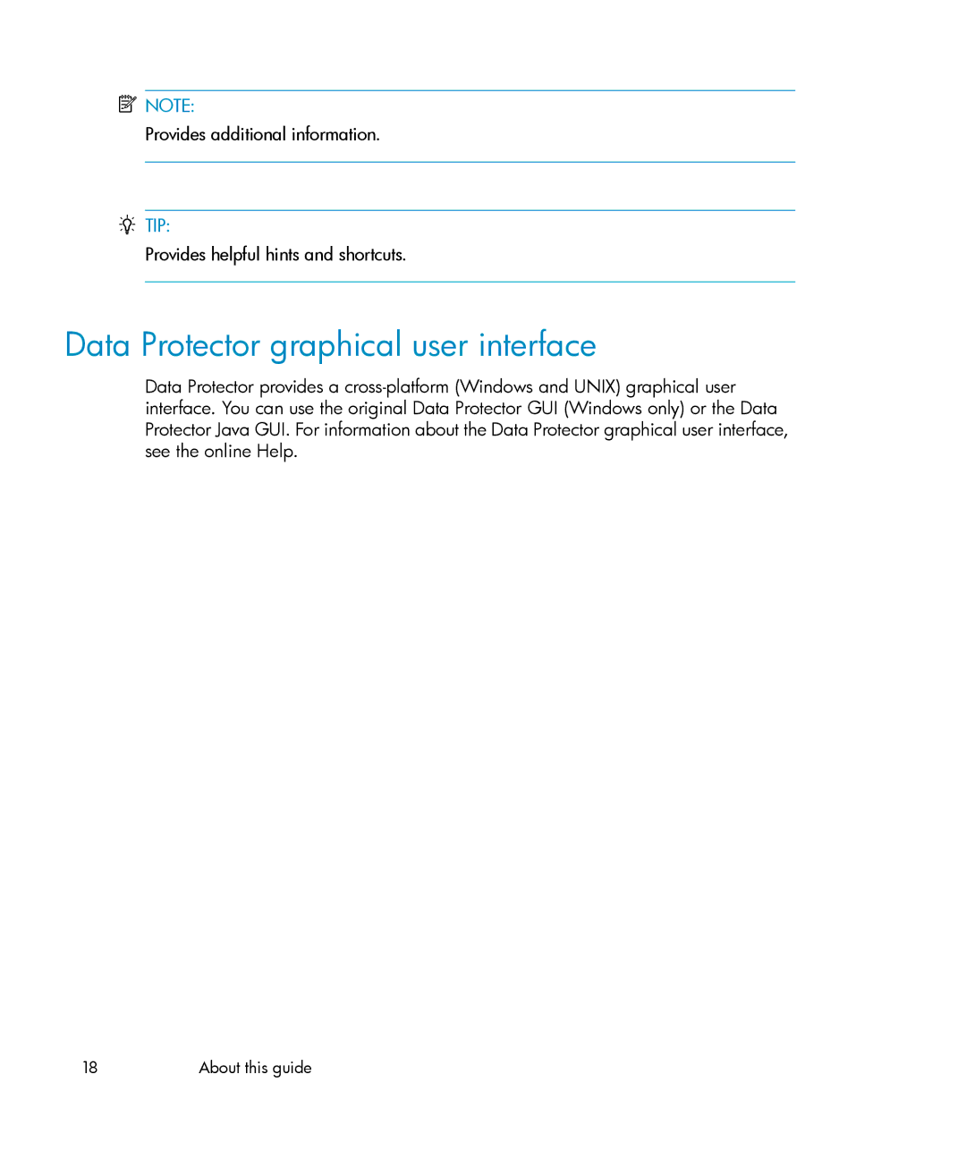 HP A.06.11 Data Protector graphical user interface, Provides additional information, Provides helpful hints and shortcuts 