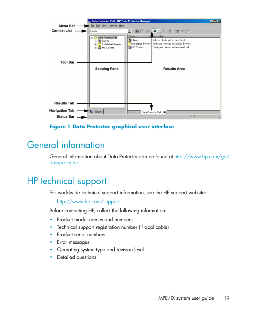 HP A.06.11 manual General information HP technical support, Data Protector graphical user interface 