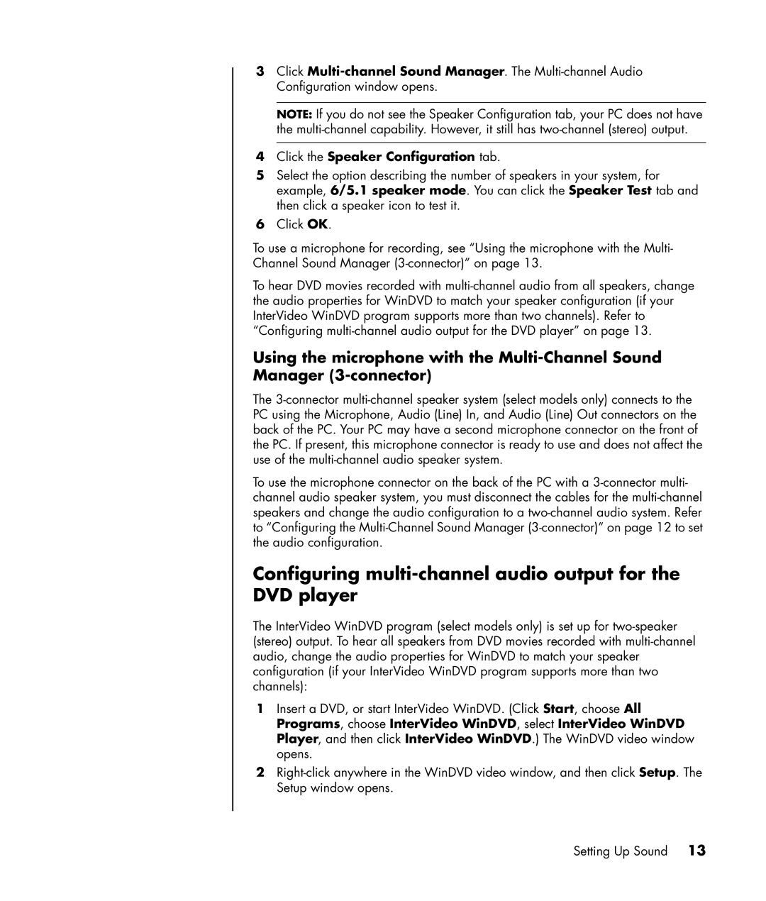 HP a1040a, a1005.uk, a1020d Configuring multi-channel audio output for the DVD player, Click the Speaker Configuration tab 