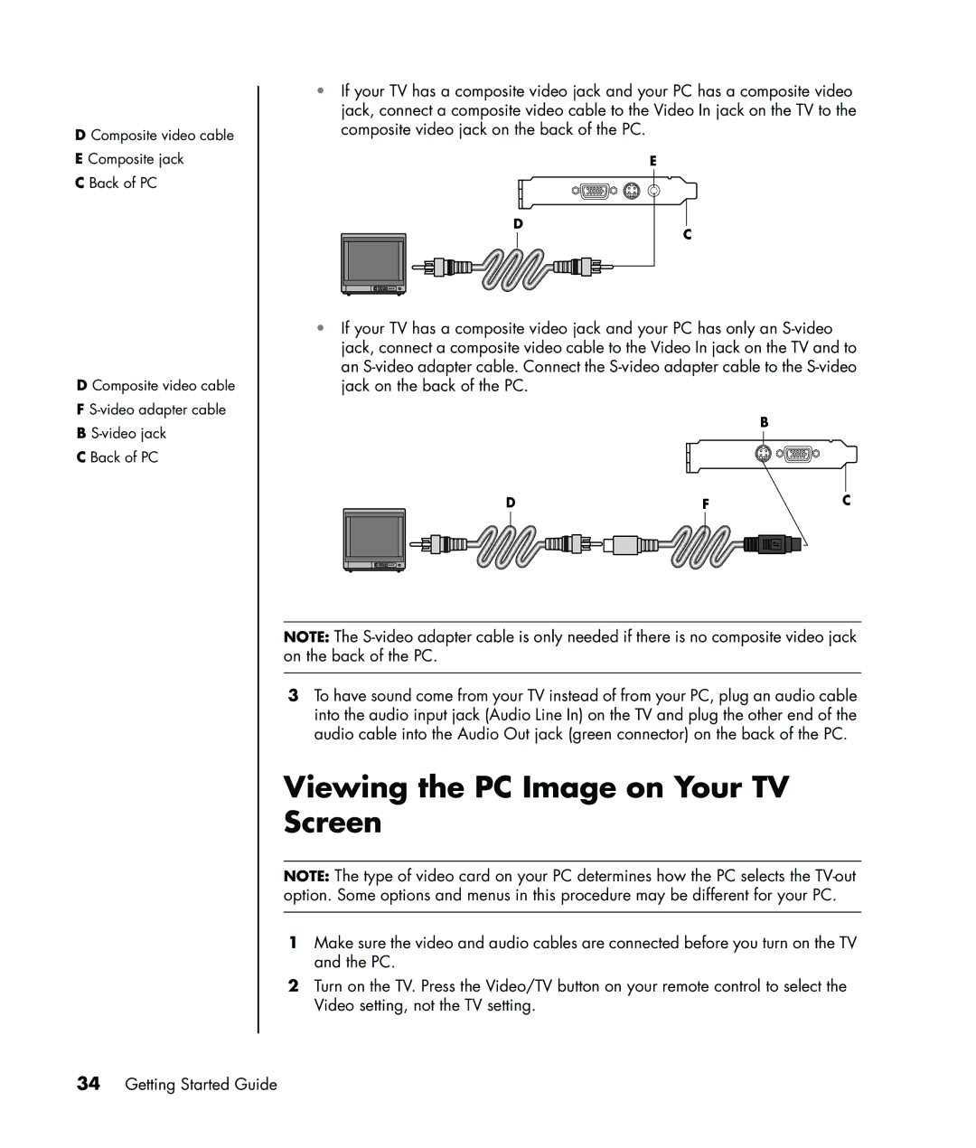 HP a1180d, a1005.uk, a1020d, a1040a, a1020in, a1020a, a1029.uk, a1160a, a1138hk, a1109.uk Viewing the PC Image on Your TV Screen 