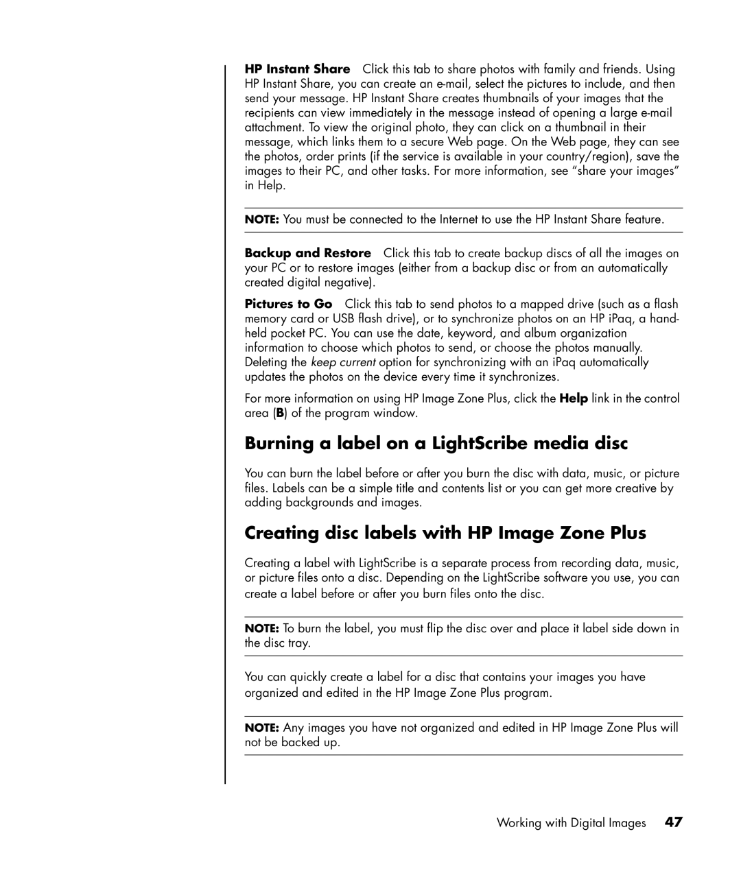 HP a1040a, a1005.uk, a1020d manual Burning a label on a LightScribe media disc, Creating disc labels with HP Image Zone Plus 