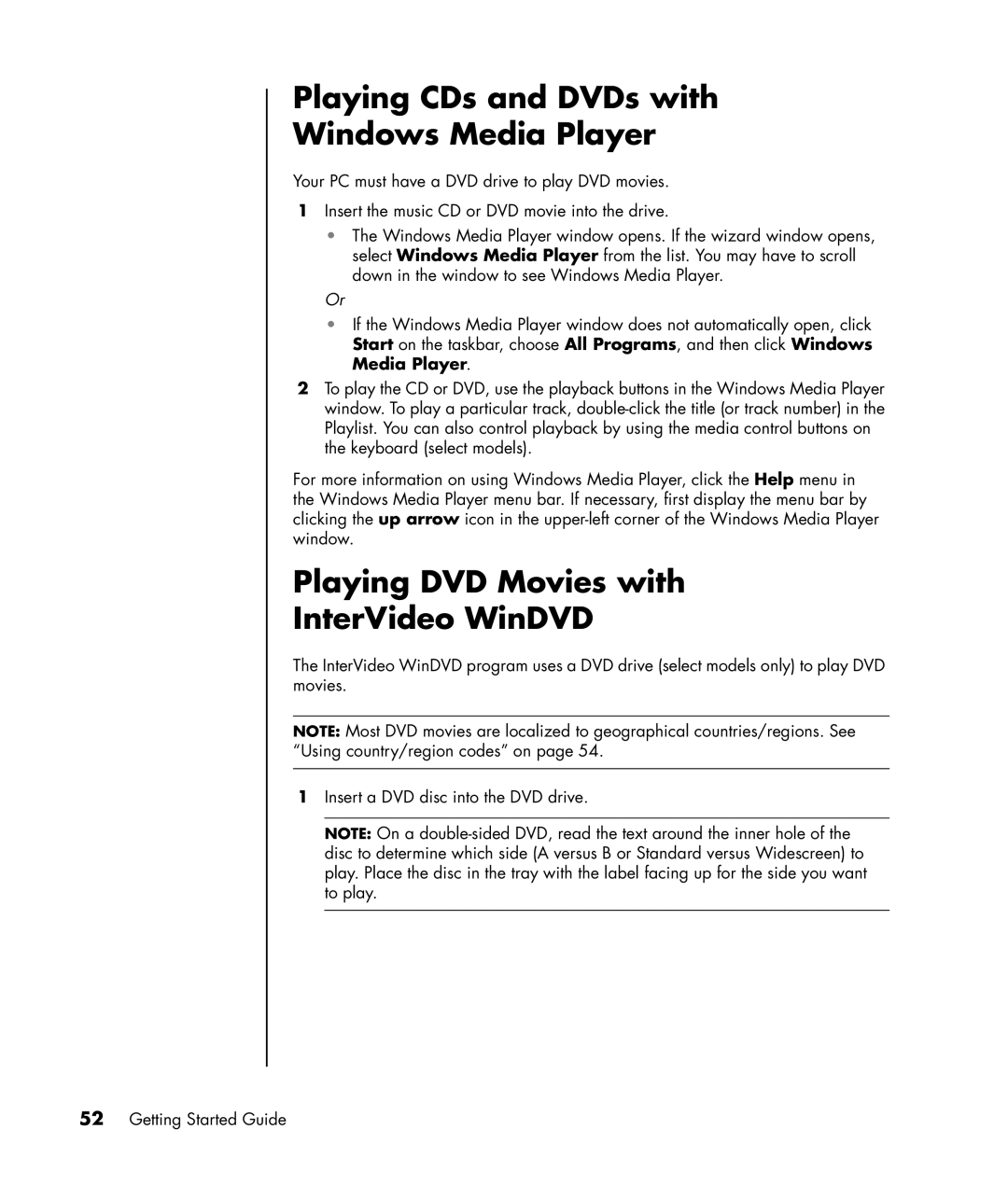 HP a1160a, a1005.uk, a1020d manual Playing CDs and DVDs with Windows Media Player, Playing DVD Movies with InterVideo WinDVD 