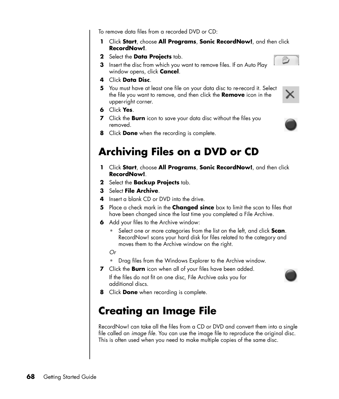 HP a1180d, a1005.uk, a1020d, a1040a, a1020in, a1020a Archiving Files on a DVD or CD, Creating an Image File, Click Data Disc 