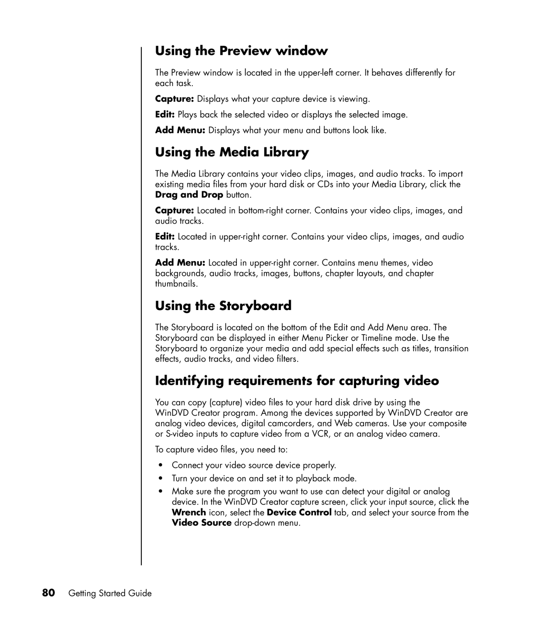 HP a1020d, a1005.uk, a1040a, a1020in, a1020a, a1029.uk Using the Preview window, Using the Media Library, Using the Storyboard 