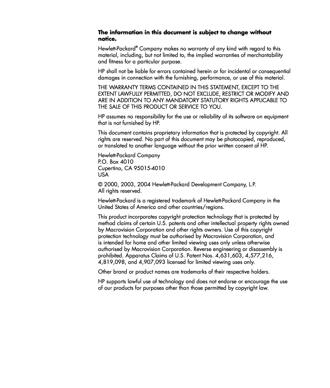 HP m7181.uk, a1005.uk, a1029.uk, SR1420UK, SR1460UK manual The information in this document is subject to change without notice 