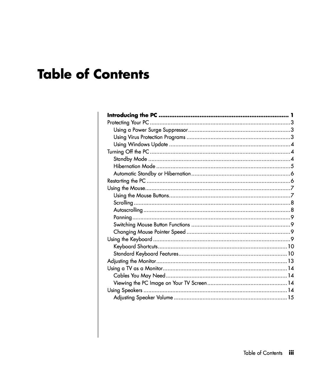 HP SR1420UK, a1005.uk, a1029.uk, m7181.uk, SR1460UK, SR1440UK manual Table of Contents, Introducing the PC 