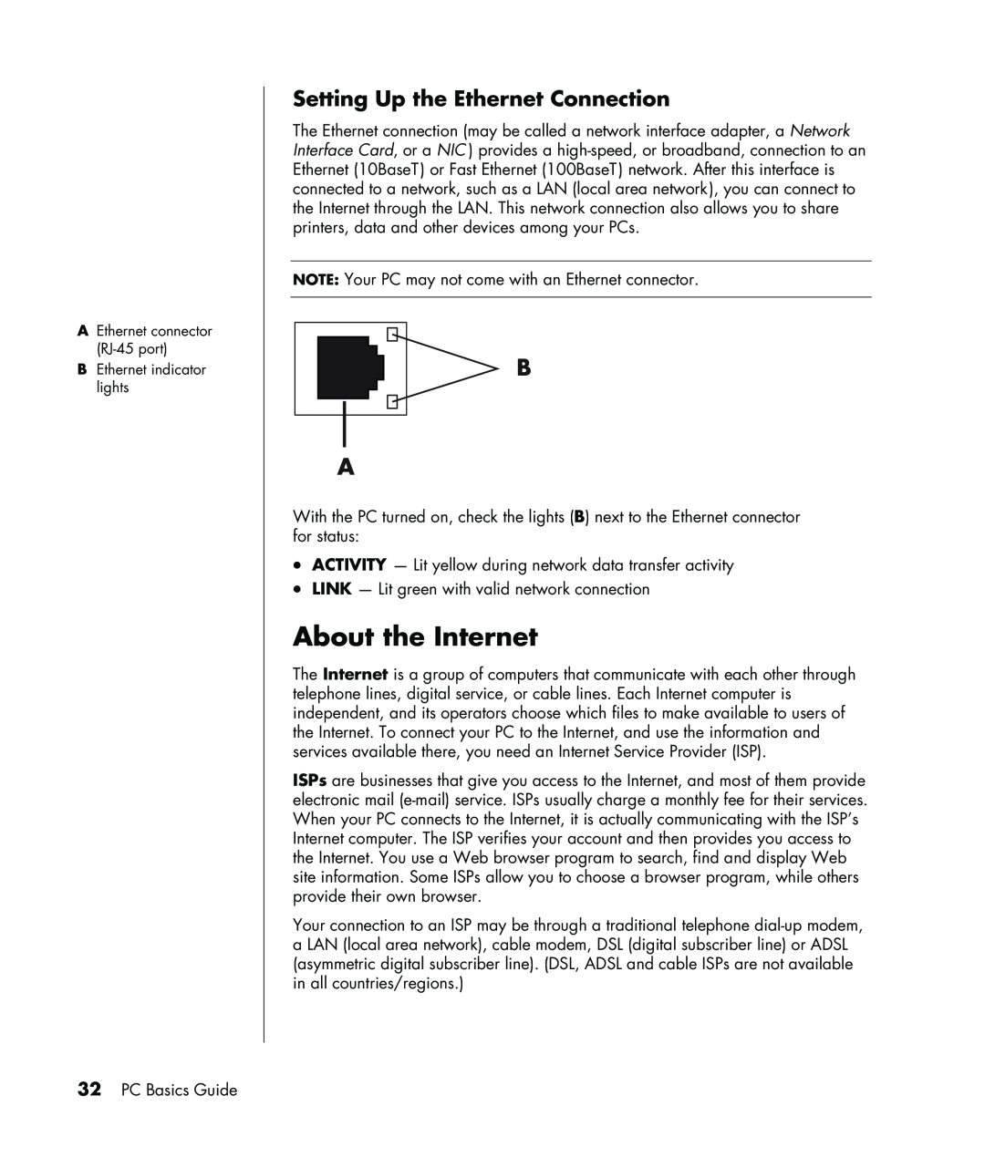 HP m7181.uk, a1005.uk, a1029.uk, SR1420UK, SR1460UK, SR1440UK manual About the Internet, Setting Up the Ethernet Connection 