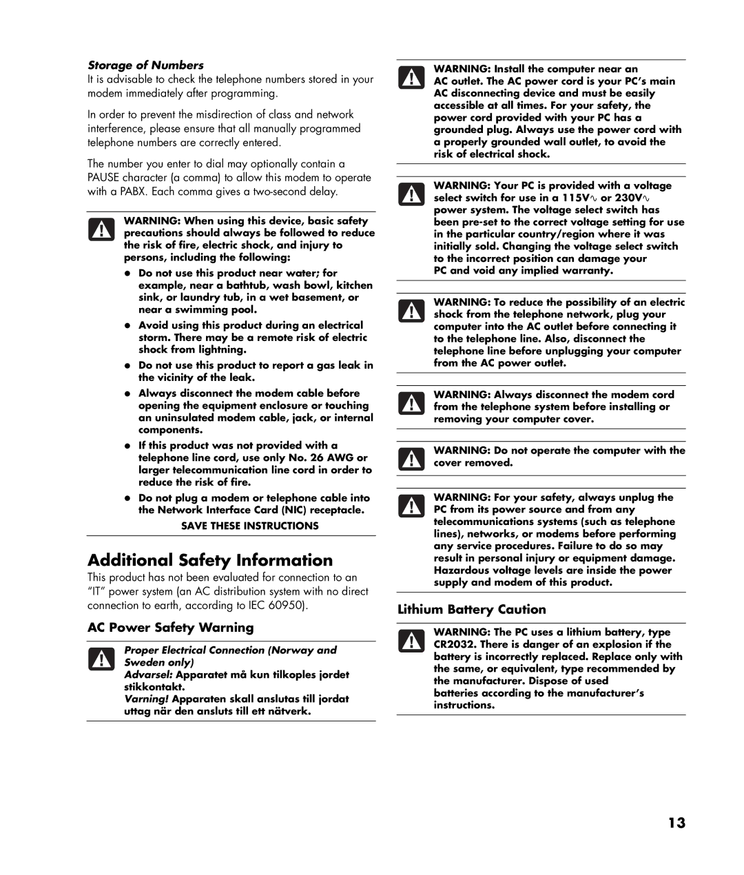 HP m7181.uk, a1109.uk manual Additional Safety Information, Storage of Numbers 