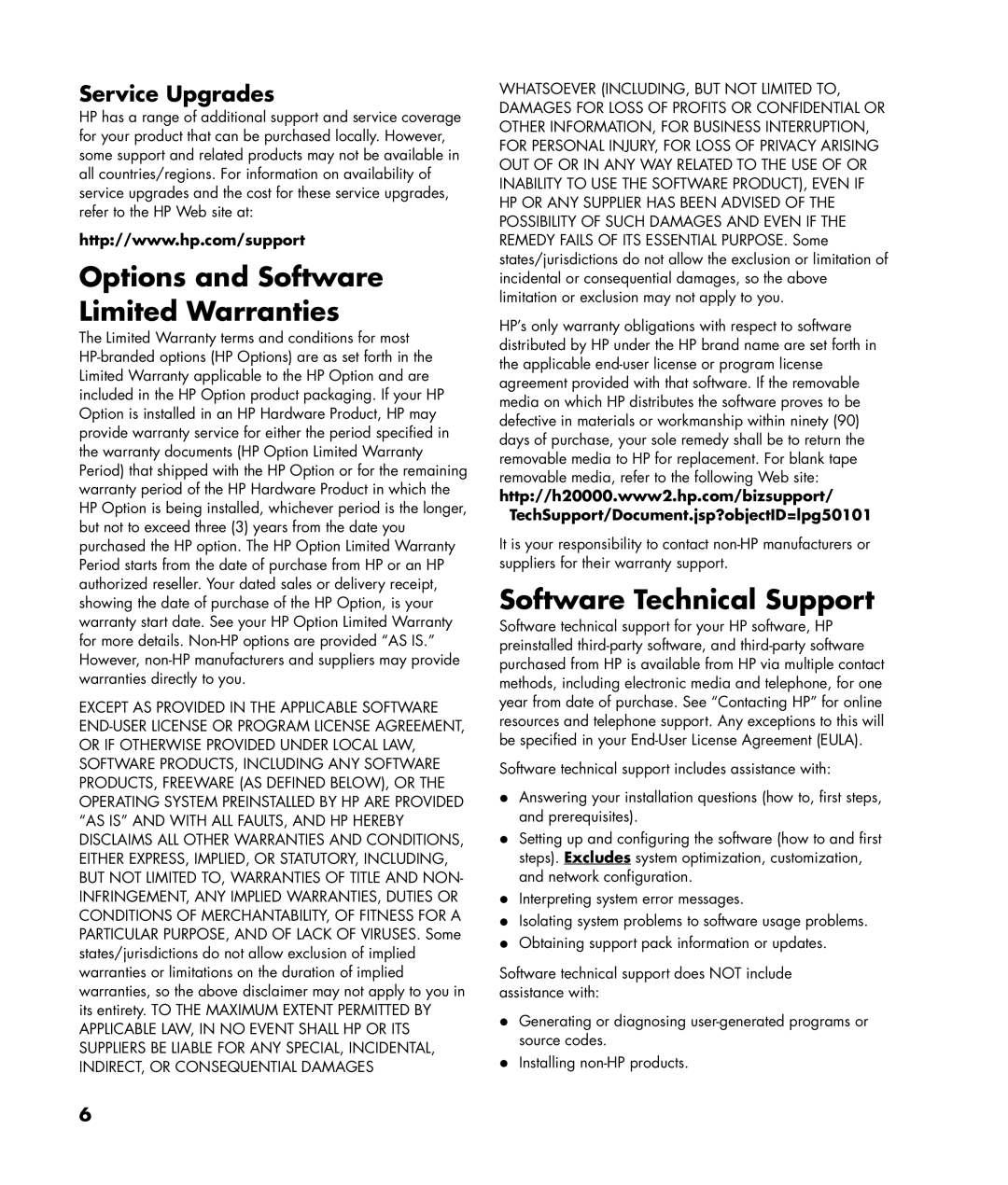 HP a1109.uk, m7181.uk manual Options and Software Limited Warranties, Software Technical Support, Service Upgrades 