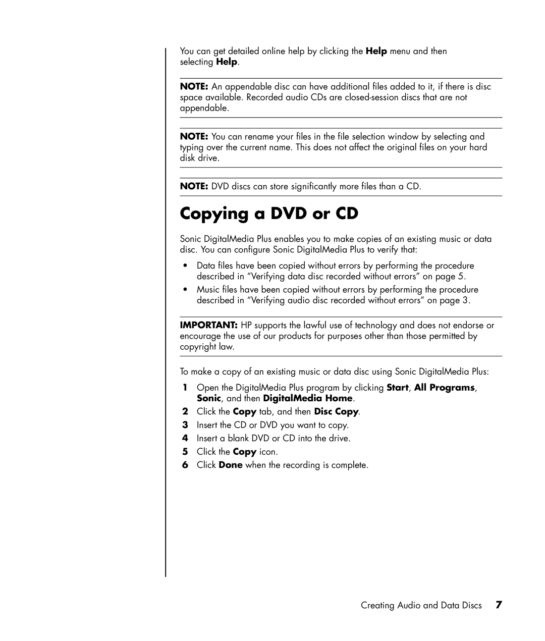 HP a1120a, a1160a, a1138hk, a1140a manual Copying a DVD or CD 