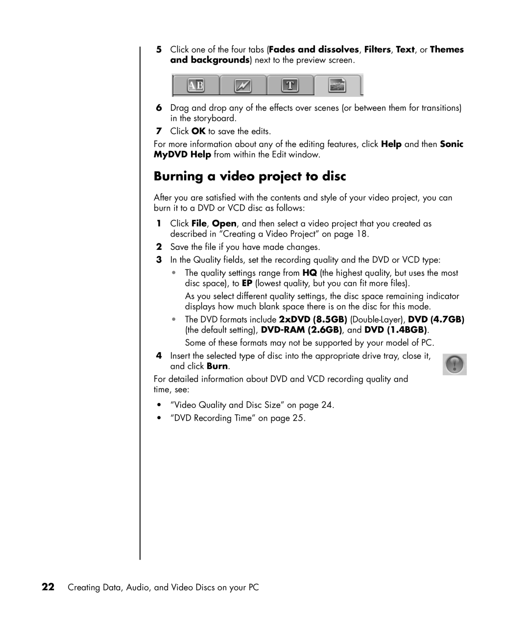 HP a1140a, a1160a, a1138hk, a1120a manual Burning a video project to disc 