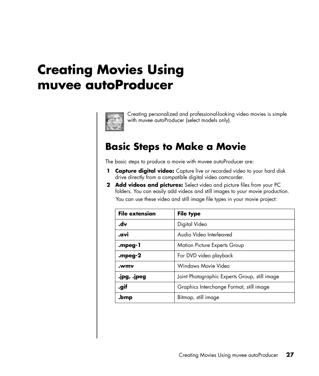 HP a1120a, a1160a, a1138hk, a1140a manual Creating Movies Using muvee autoProducer, Basic Steps to Make a Movie 