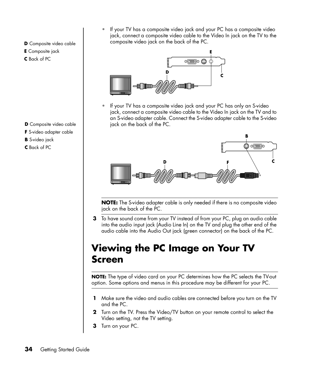 HP a1140n, a1163w, a1173w, a1133w, a1102n, a1104x, a1106n, a1100n, a1130n, a1129n, a1132n Viewing the PC Image on Your TV Screen 