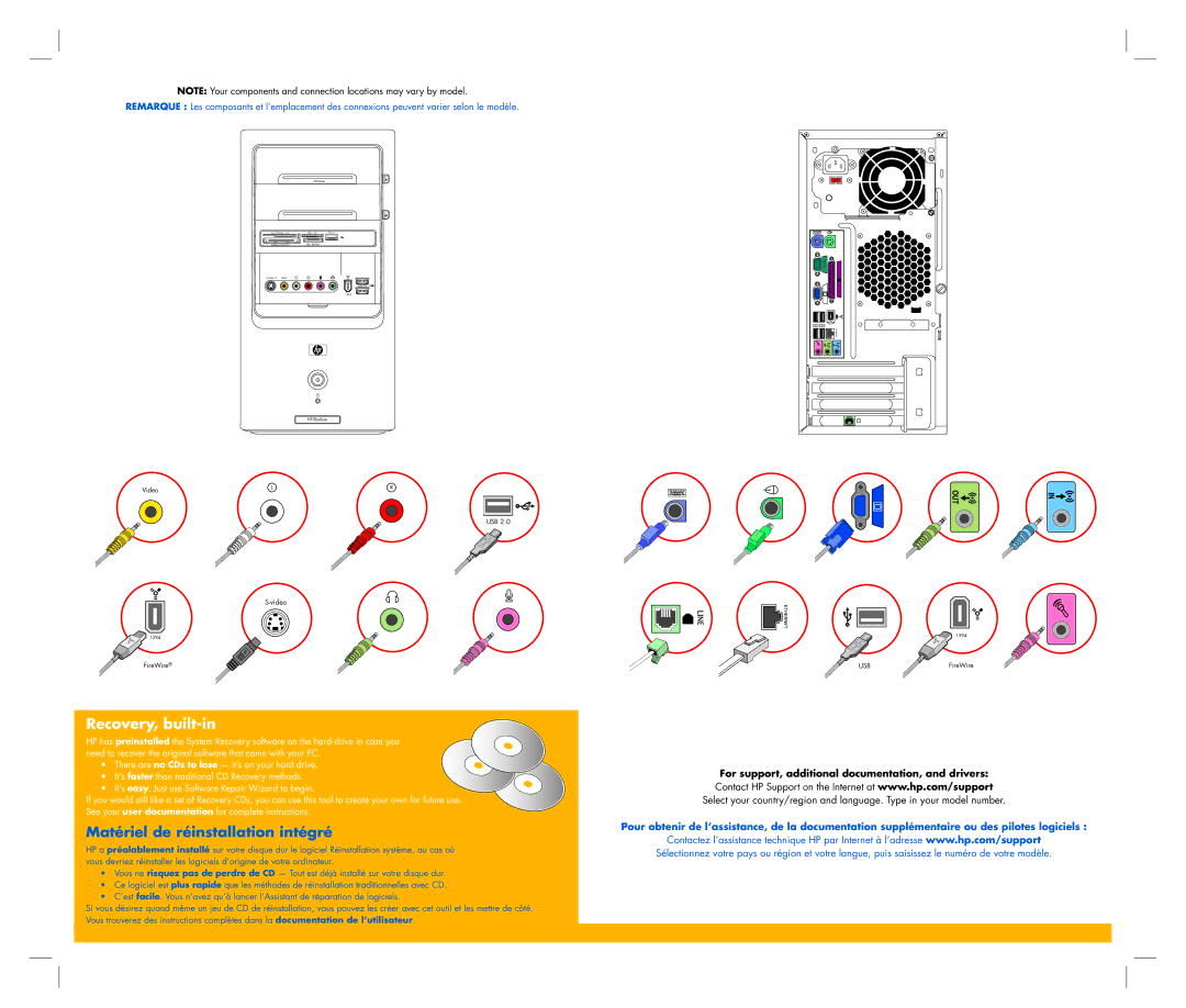 HP a1213w manual Recovery, built-in, Matériel de réinstallation intégré 