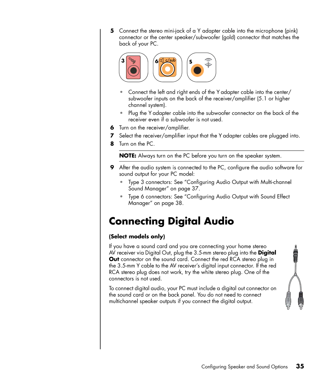 HP a1370a, a1310y, a1350y, a1330e manual Connecting Digital Audio, Select models only 