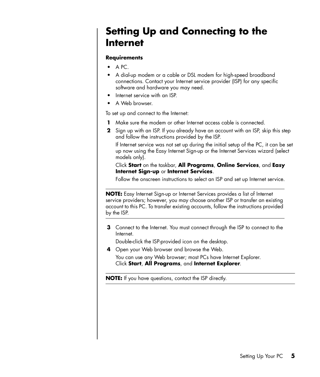 HP a1428x, a1320y, a1339d, a1217n manual Setting Up and Connecting to the Internet, Requirements 