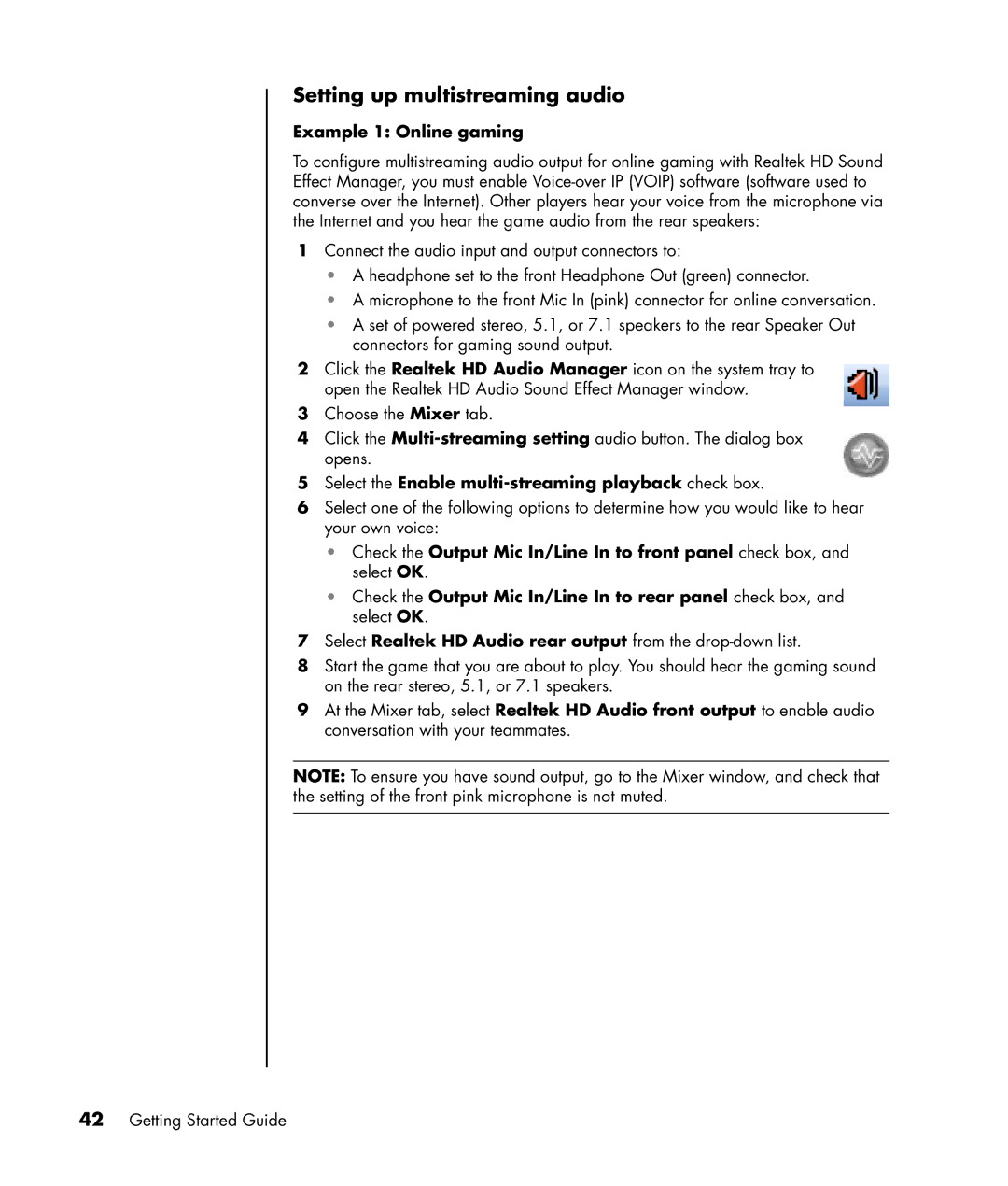 HP a1339d Setting up multistreaming audio, Example 1 Online gaming, Select the Enable multi-streaming playback check box 