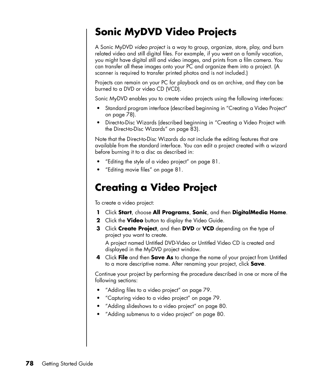 HP a1339d, a1320y, a1428x, a1217n manual Sonic MyDVD Video Projects, Creating a Video Project 