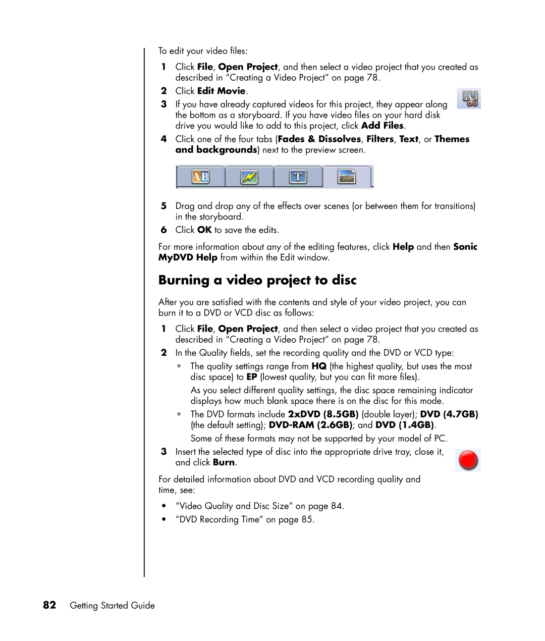 HP a1339d, a1320y, a1428x, a1217n manual Burning a video project to disc, Click Edit Movie 