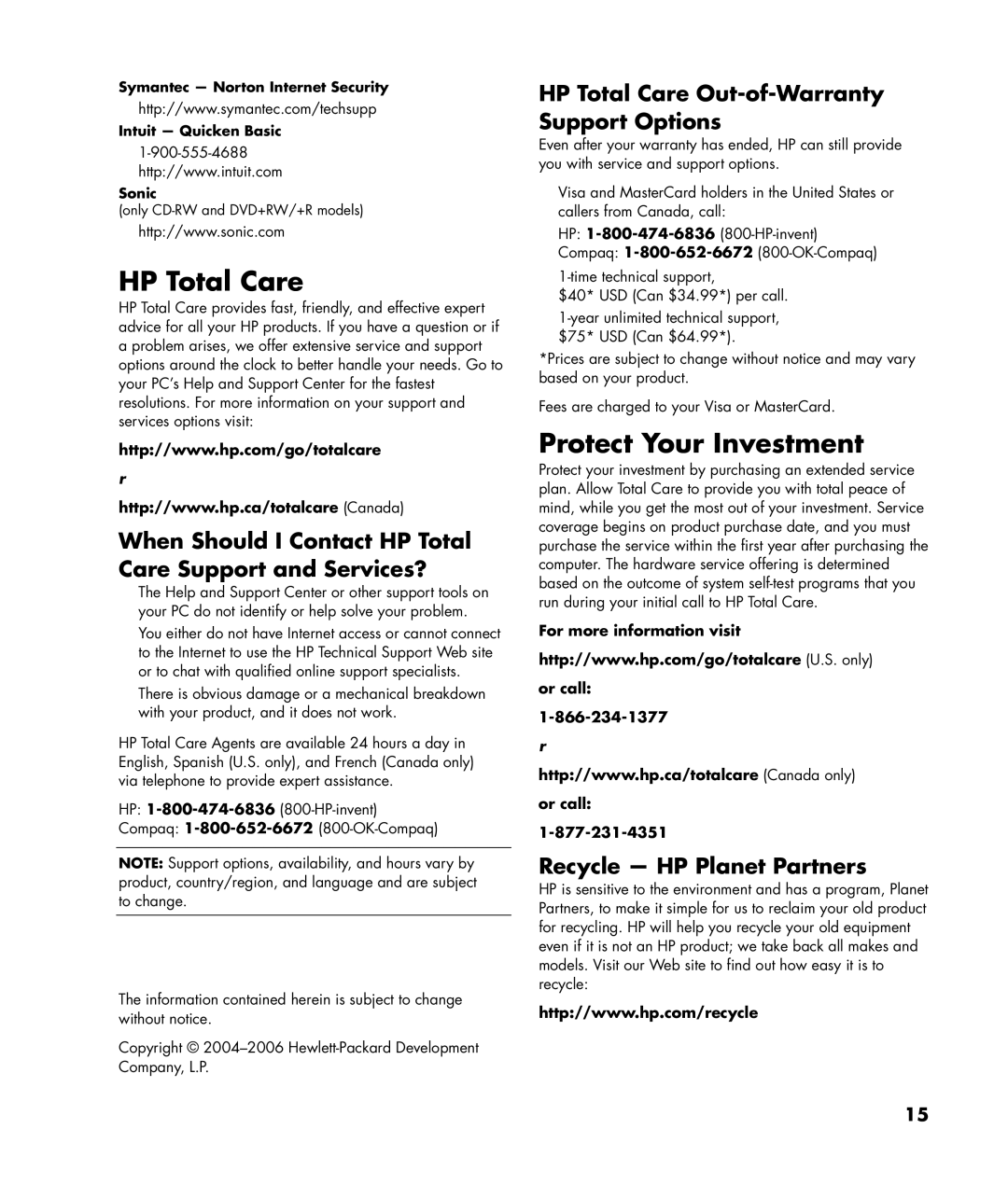 HP a1410y manual HP Total Care, Protect Your Investment, For more information visit Or call 