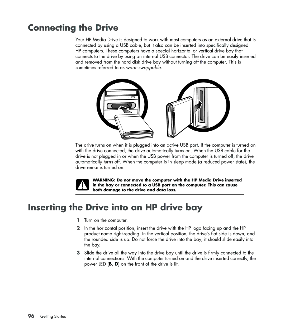 HP SR2168HM, a1520e, a1510y, SR5218HK, SR5223WM, SR5213HK manual Connecting the Drive, Inserting the Drive into an HP drive bay 