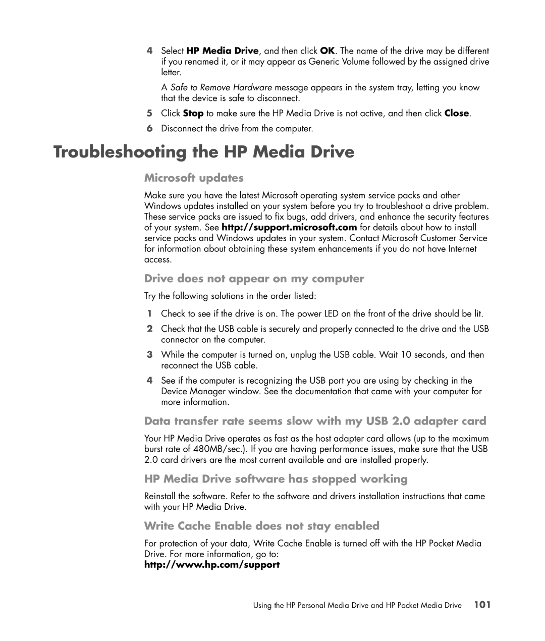 HP a1510y, a1520e, SR5218HK manual Troubleshooting the HP Media Drive, Microsoft updates Drive does not appear on my computer 