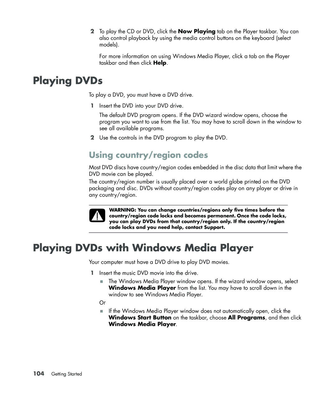 HP SR5213HK, a1520e, a1510y, SR5218HK, SR5223WM manual Playing DVDs with Windows Media Player, Using country/region codes 